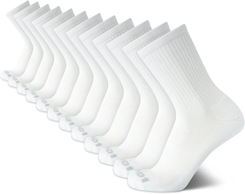 AND1 Men's Mid Crew Performance Cushioned Socks (12-Pack) | Breathable Moisture-Wicking Comfort, Arch Support, Reinforced Heel and Toe, Soft Stretch Fit for Sports, Running and Gym