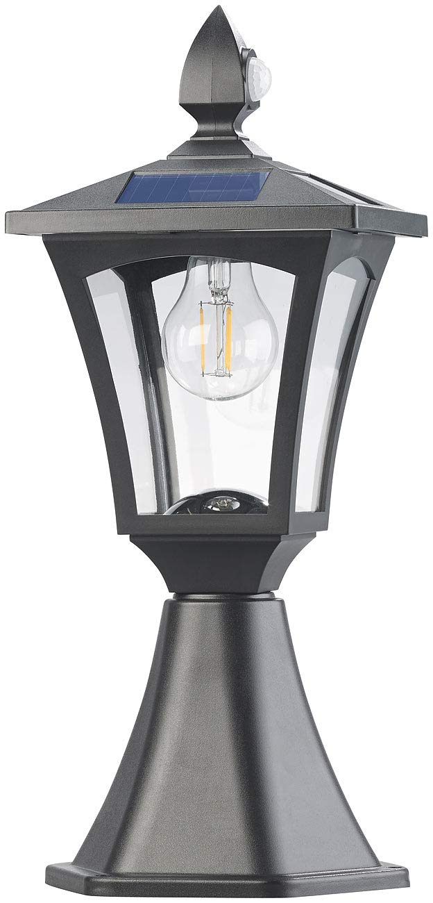 Royal Gardineer Gartenlampe: Solar-LED-Stand- & Wandlaterne, PIR-Sensor, Dämmerungssensor, 300 lm (Solarlaterne mit Dämmerungssensor, Sockel-Laterne, Panel)