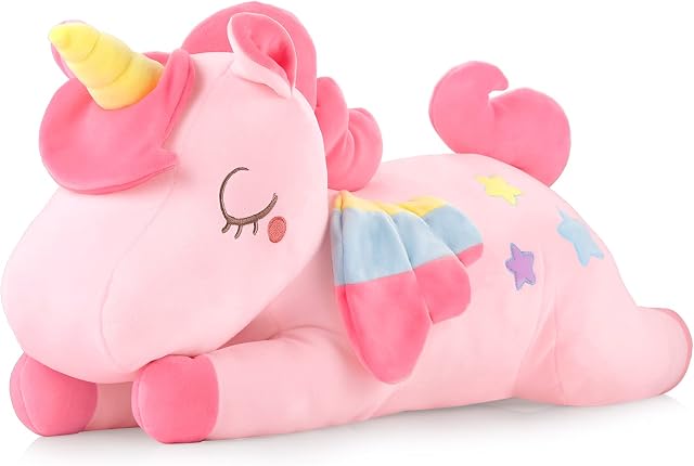 GAGAKU 66cm Unicorn Pillow Plush, 26-inch Giant Unicorn Stuffed Animal Cuddly Toy Hugging Pillow for Girls Boys and Adults Unicorn Gift for Birthday Anniversary - Pink
