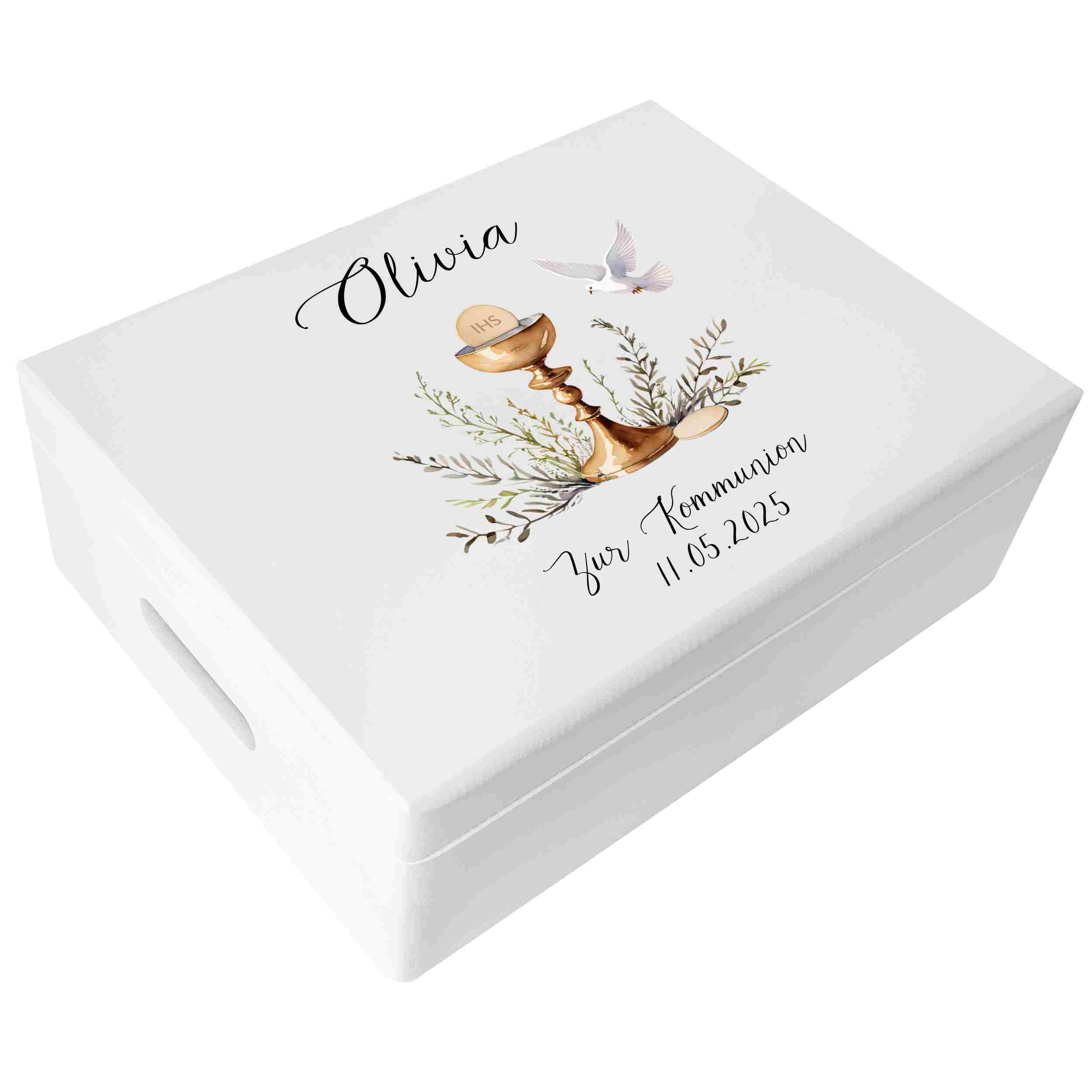 Creative Deco Weiß Personalisiert Kommunion Geschenke für Mädchen Jungen | Holzkiste | Kelch Motiv | Individuelle Geschenk Erinnerungsbox | Erstkommunion Deko