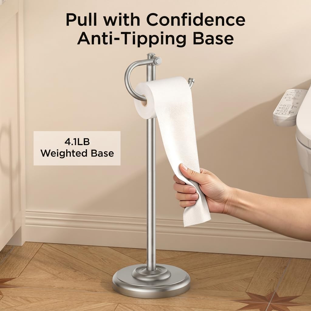 FORIOUS Toilet Paper Holder Stand, Vintage Freestanding Tissue Roll Holder — Amazon image 4