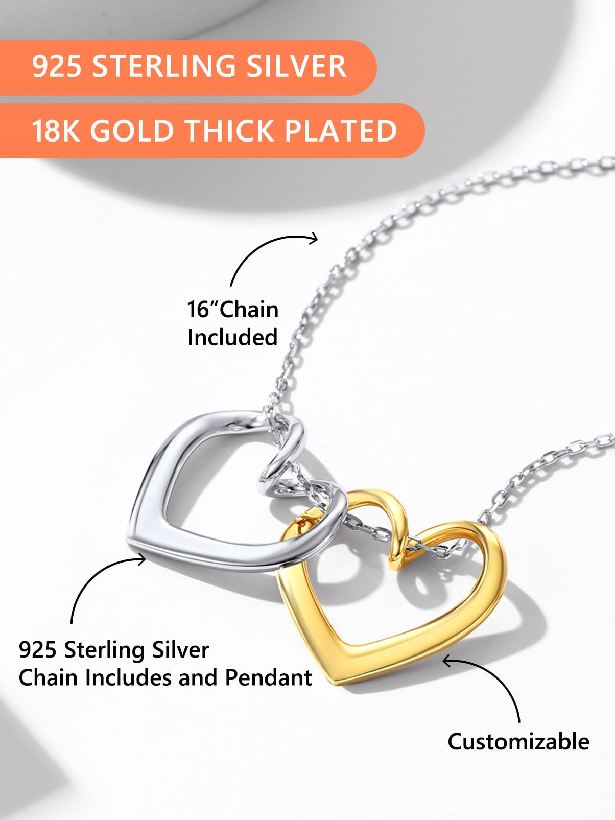Silvora Damen Halskette 925 Silber Herz Anhänger Silberne Kette Frauen Mädchen Zirkon Herz Halsketten Kristallkette in Silber/Gold/Rosegold 41cm+5cm lang Geschenke für Geburstag Weihnachten Muttertag