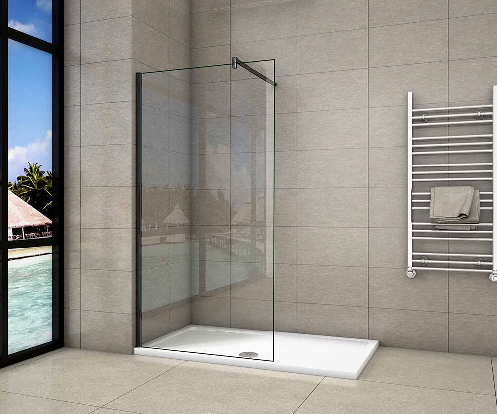 Acezanble 600x1850mm Black Frame Walk in Shower Enclosure 8mm Easyclean Glass Screen