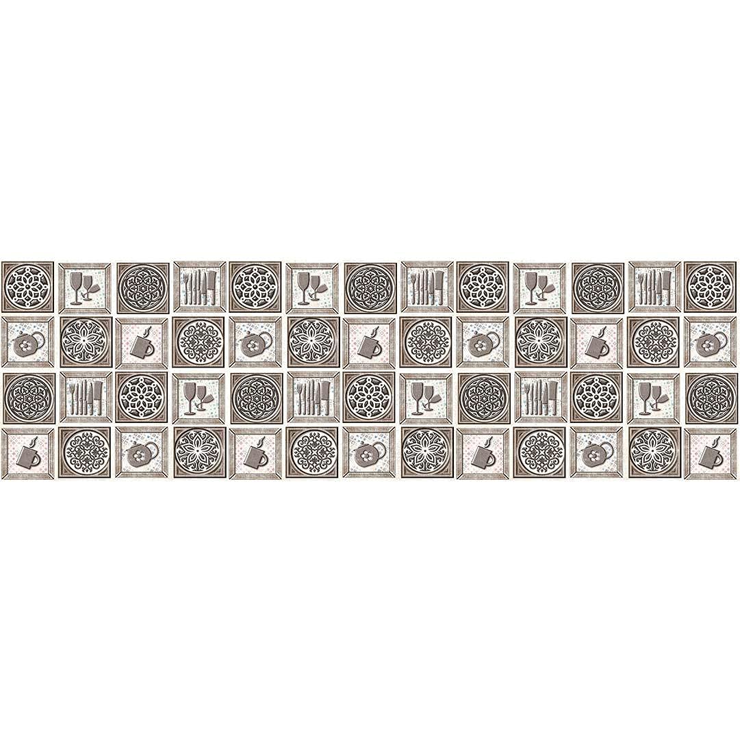 Mutfak Tezgah Arası Folyo Fayans Kaplama Folyosu Vintage Kare Desen 60 x 300