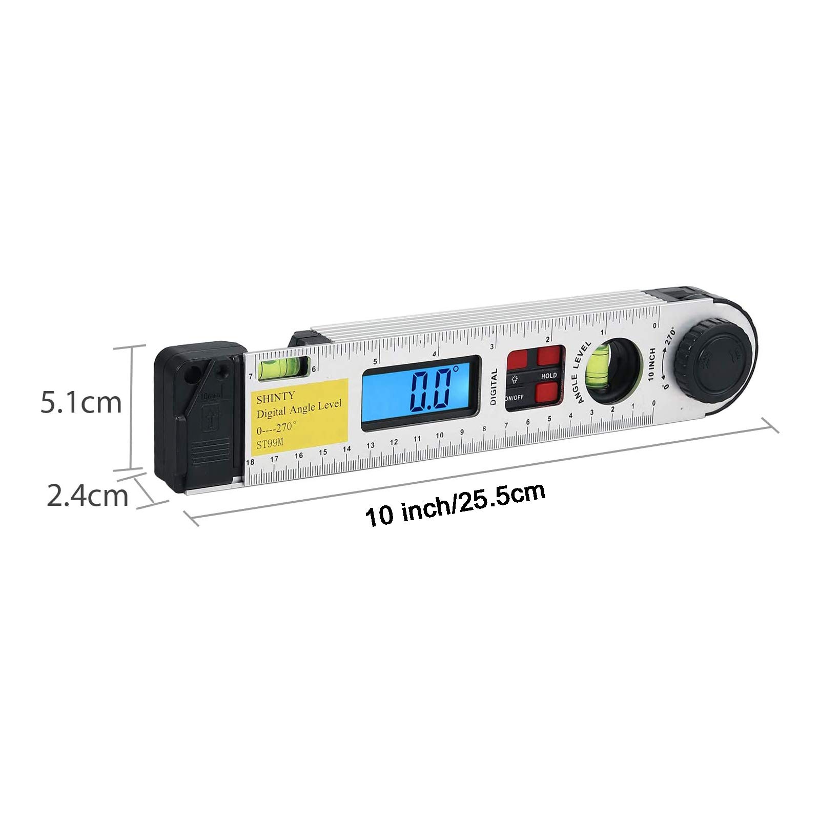 Buscador De Ángulo Digital 180Mm/7 Inch 0~270° Retroiluminado LCD Digital Inclinómetro Transportador Nivel De Ángulo Indicador Con Bolsa Portátil Para Industriales, Obras De Renovación