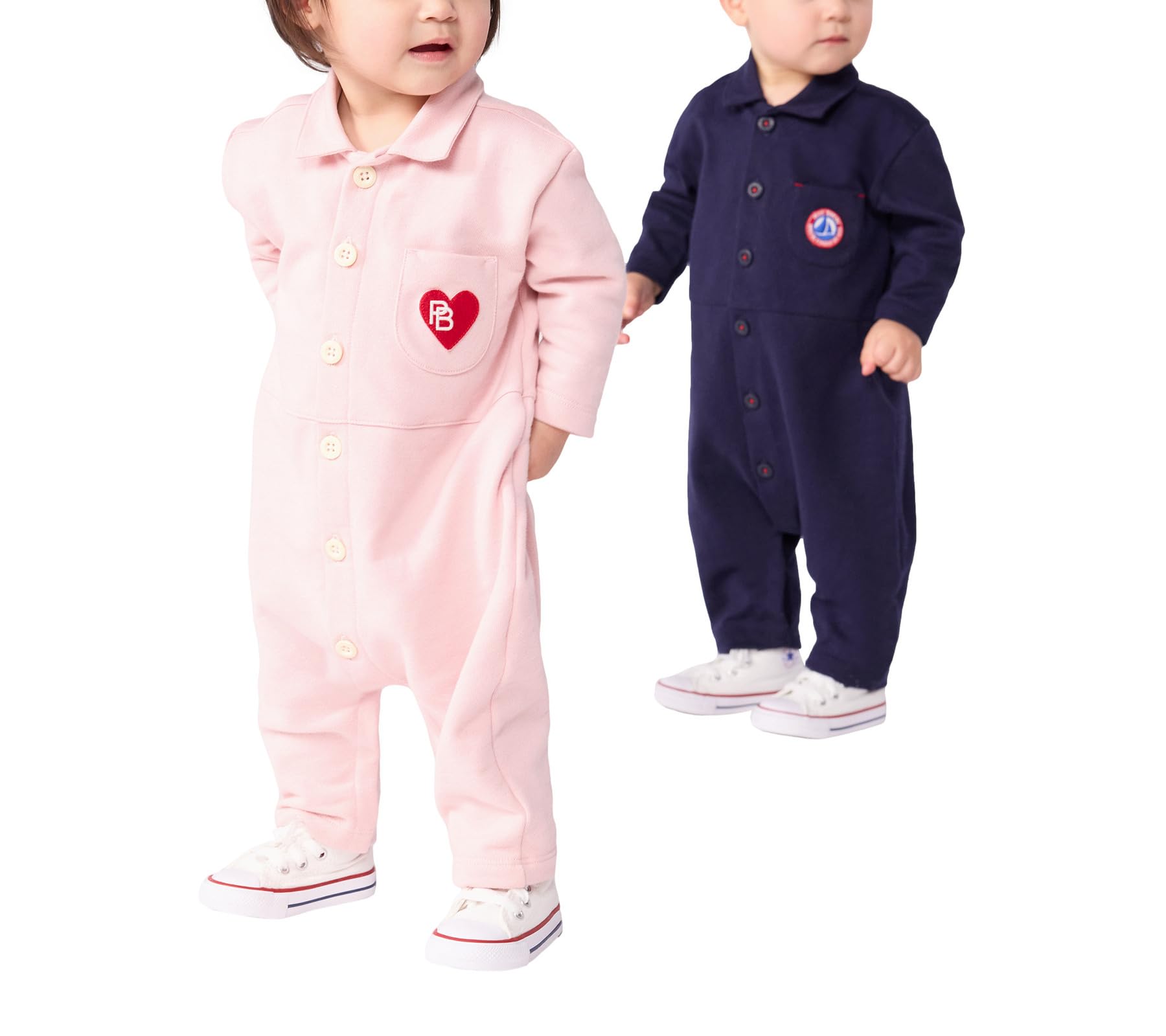 Petit Bateau Długi kombinezon niemowlęcy z jednokolorowej bawełny, styl pompiste