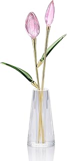 Movdyka Pink Crystal Tulips in Vase - Elegant Glass Tulips Flowers Home ...