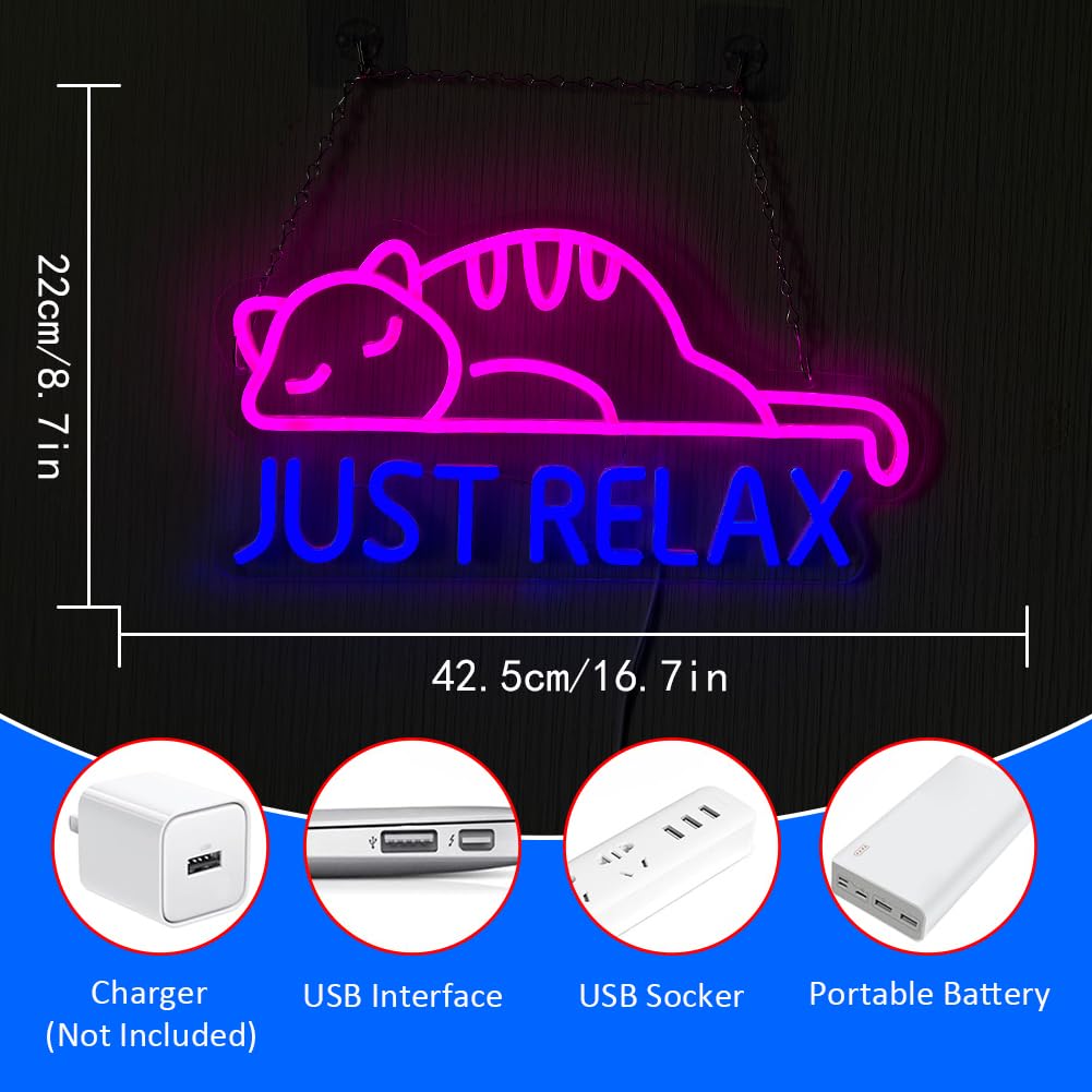 Cat Neon Sign,Cat Neon Signs Bedroom Decoration Neon Lamps USB Powered with Switch Neon Holiday Gifts, Cat-Pink Blue, 42.5 cm x 42.5 cm - Image 2