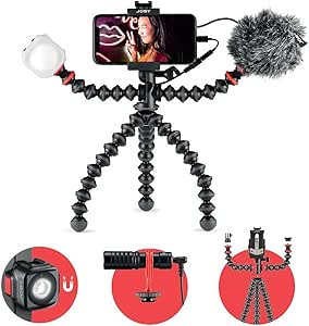 JOBY GorillaPod Mobile Vlogging Kit (Smartphone Rig, Wavo Mobile Mic, Beamo Mini LED Light) Flexible Tripod, Phone Holder, Vlogging Microphone, Vlog Light, Vlogging Camera Kit, Content Creator Kit