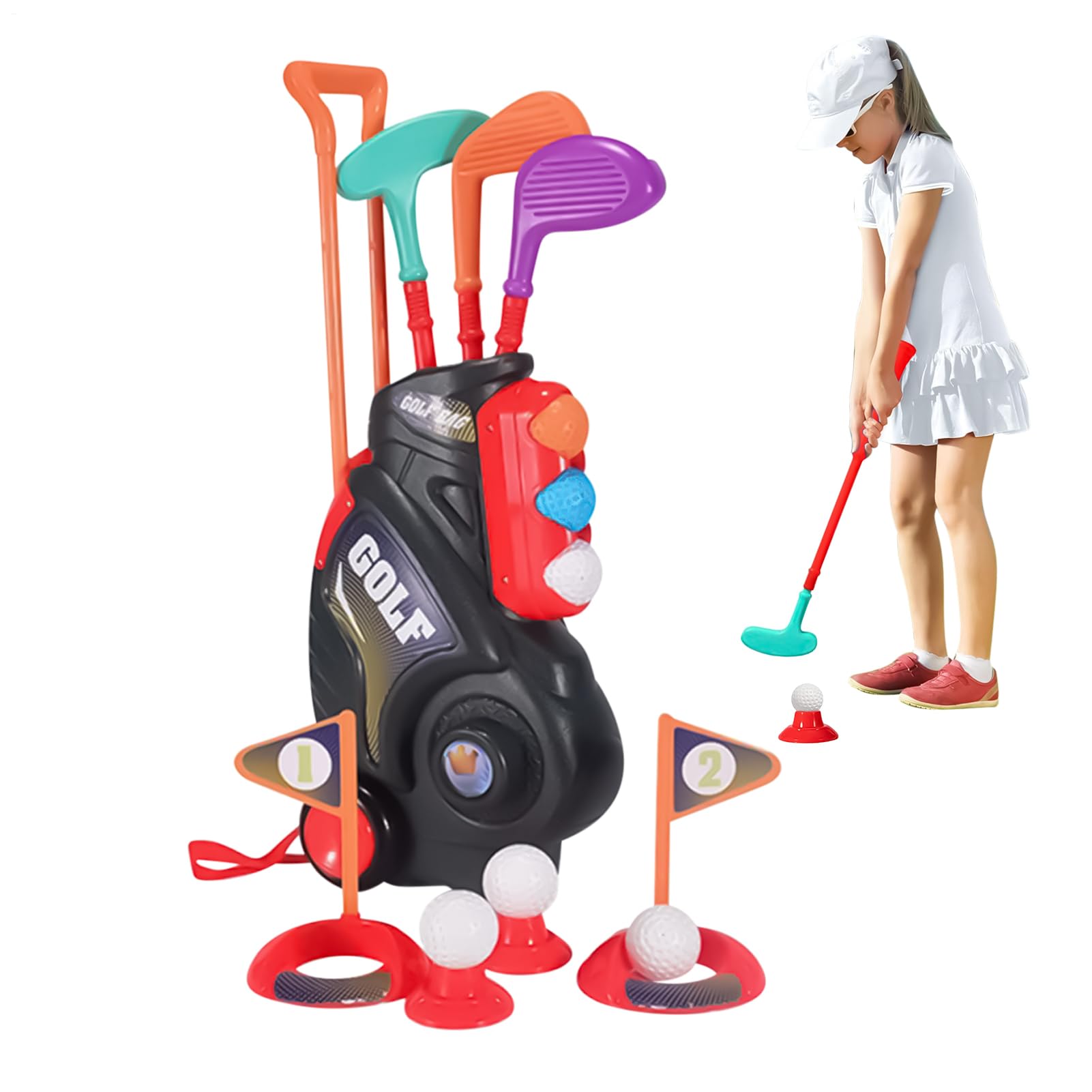 Zestaw do golfa, dla maluchów, 10,04 x 5,91 x 15,35 cala, lekka zabawka sportowa z torbą do przenoszenia, kolorowe narzędzie edukacyjne do zabawy, zestaw do gry w golfa, idealna zabawa na