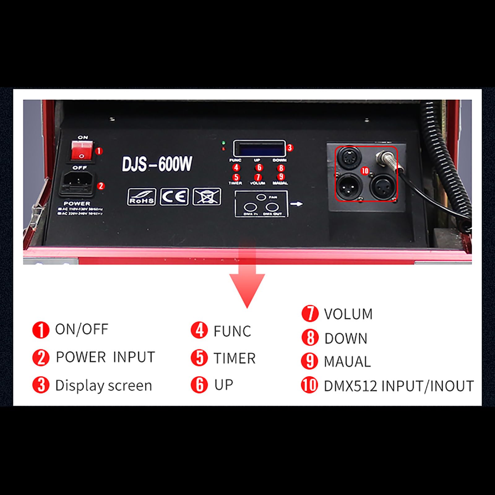 Wytwornica dymu o mocy 600 W, dwugłowicowa wytwornica mgły scenicznej, sterowana DMX 512 wytwornica mgły mgły z walizką transportową na scenę wesele klub srebrny(Red)