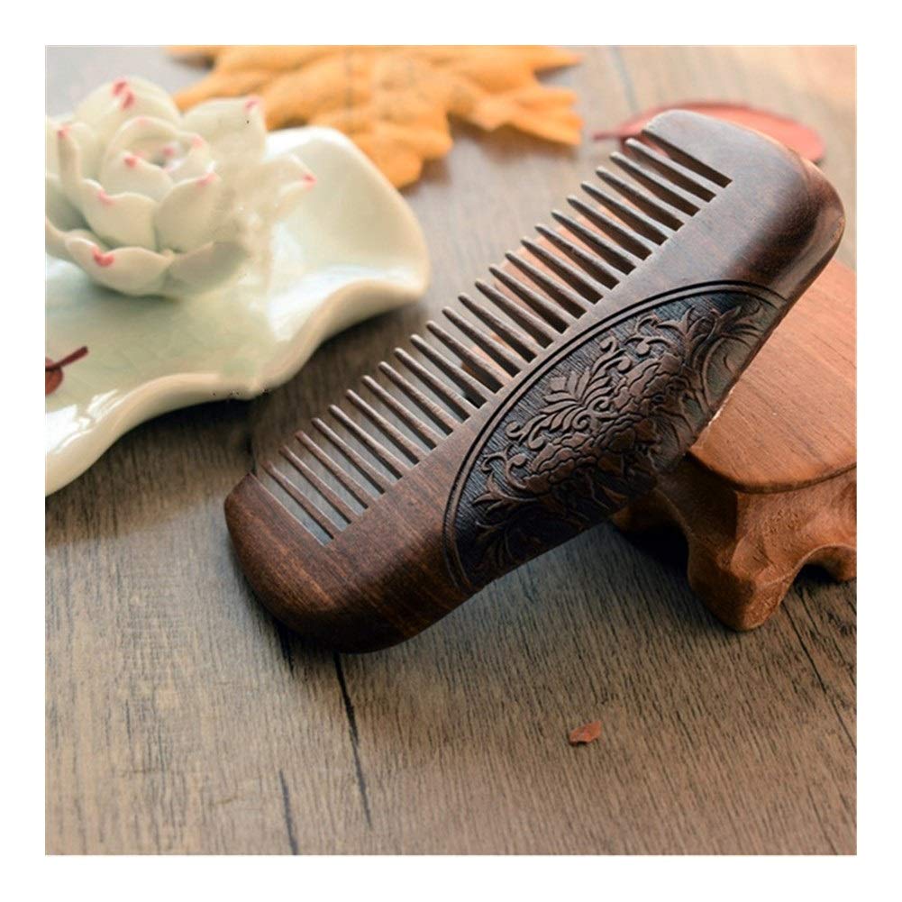 MRKU Cepillo de cerdas de sándalo Negro Dorado Natural de Bolsillo, Dientes superestrechos, sin estática, Forma de Peine para Barba y piojos.