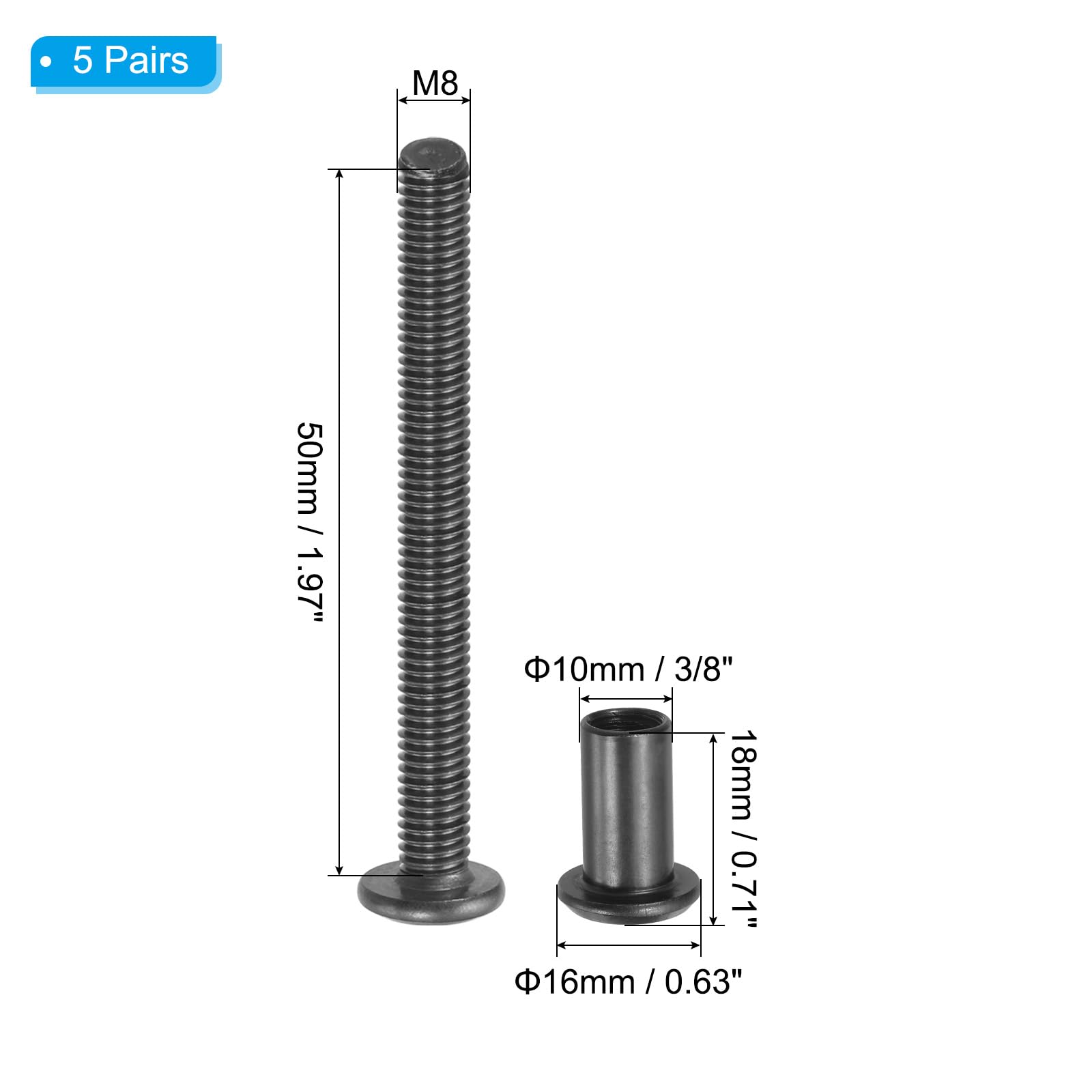 PATIKIL M8 x 50 mm Hex Chicago Screws - Image 2