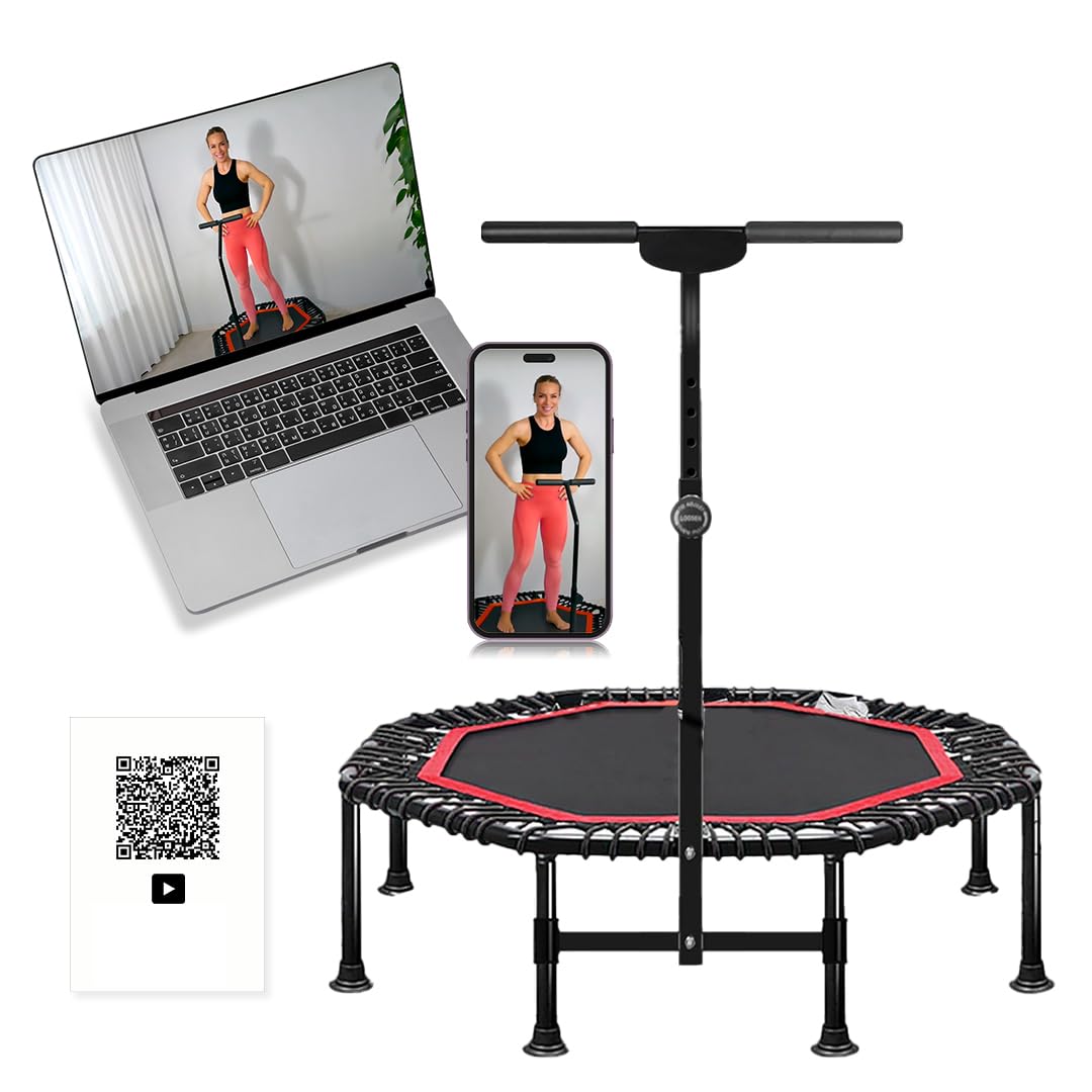 Trampolino Rebounder da 114,3 cm per adulti, mini trampolino fitness con manico, trampolino pieghevole per esercizi indoor, trampolino elastico per adulti, piccolo trampatte per adulti 150 kg