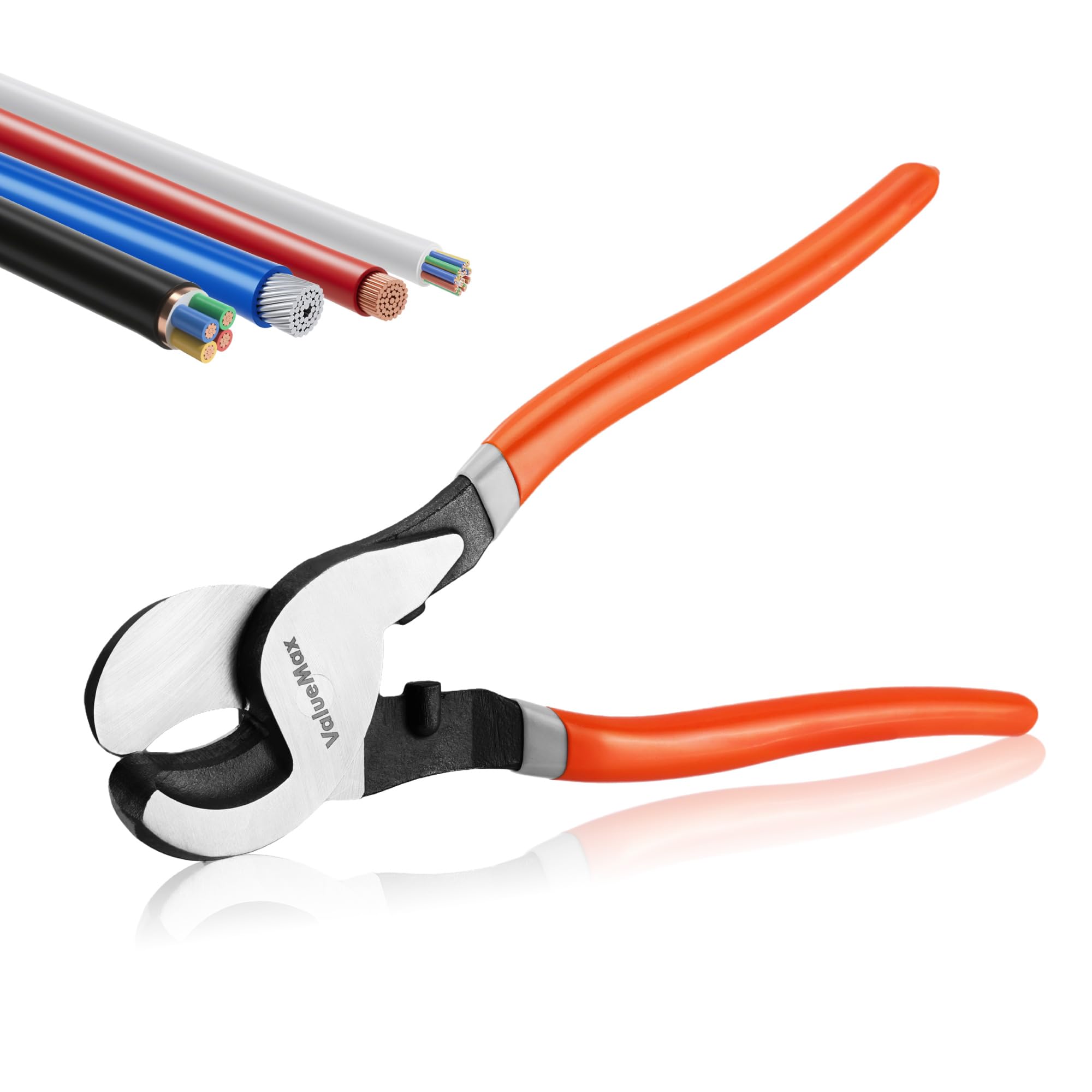 ValueMax 10-Inch Cable Cutter, Heavy Duty High Leverage Wire Cutting Plier | Shear Jaws Cut 4/0 Aluminum, 2/0 Soft Copper & 100PR 24AWG Communications Cable, One-Handed Clean Cuts for Electricians