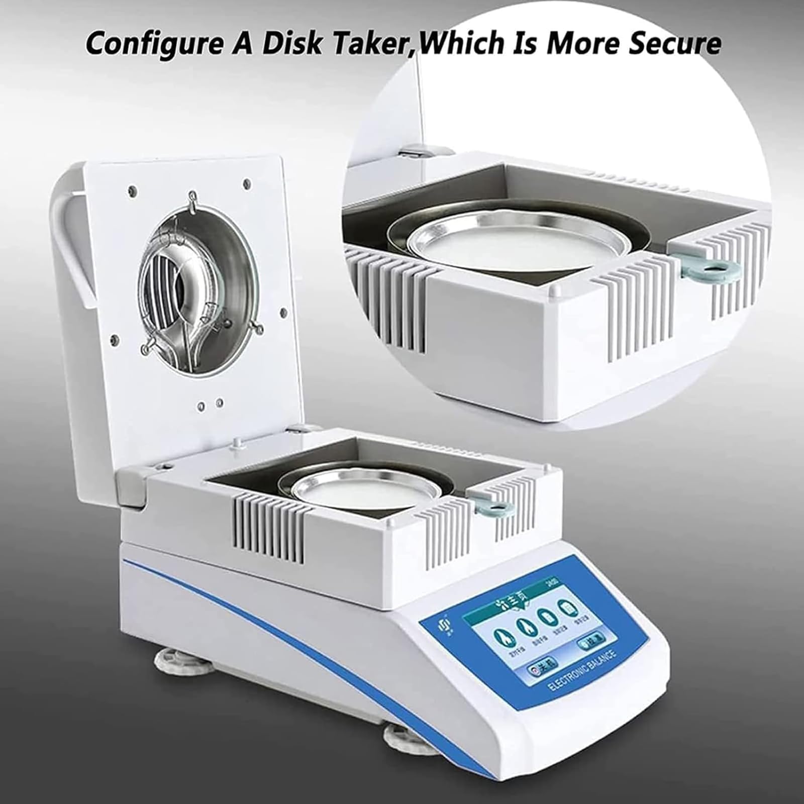 Analizzatore di umidità veloce, misuratore di umidità alogeno digitale touch screen 120 g/0,001 g, controllo della temperatura 40-160 °C, per test di polveri/piante/cereali/carne/alimenti