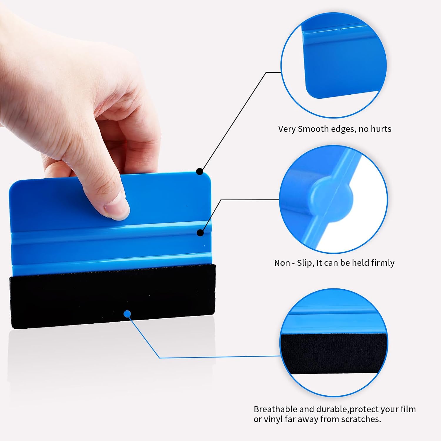 10Pcs Vinyl Wrap Squeegee, Wallpaper Smoothing Tool with Black Felt Edges for Window Tint and Decal Sticker, Scraper Applicator Tool, Ideal for Auto & Home Use（Blue）