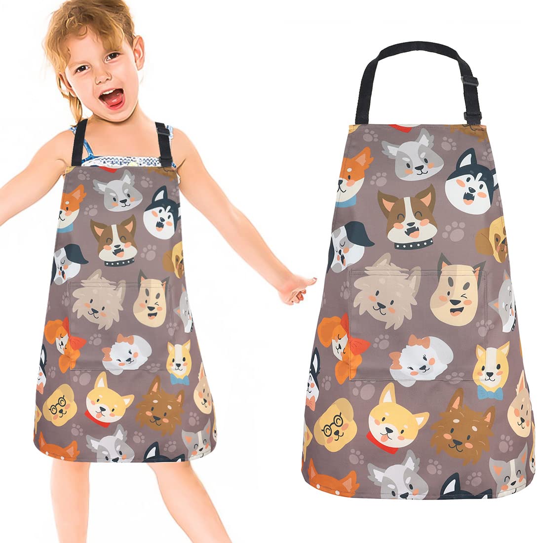 FUKPO Delantal Niña Niño, Ajustable Delantales para Niños Infantiles Cocina con Bolsillos, Personalizado Delantal Infantil Cocinero Pintura Manualidades Chef Pintar Jardín 3/4/5 Años