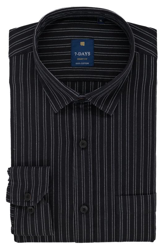 Image of 7-DAYS Men's Premium Striped Shirt - 100% Cotton, Tailored Fit (Between Slim & Regular), Full Sleeve, with Pocket - Smart Office & Casual Look
