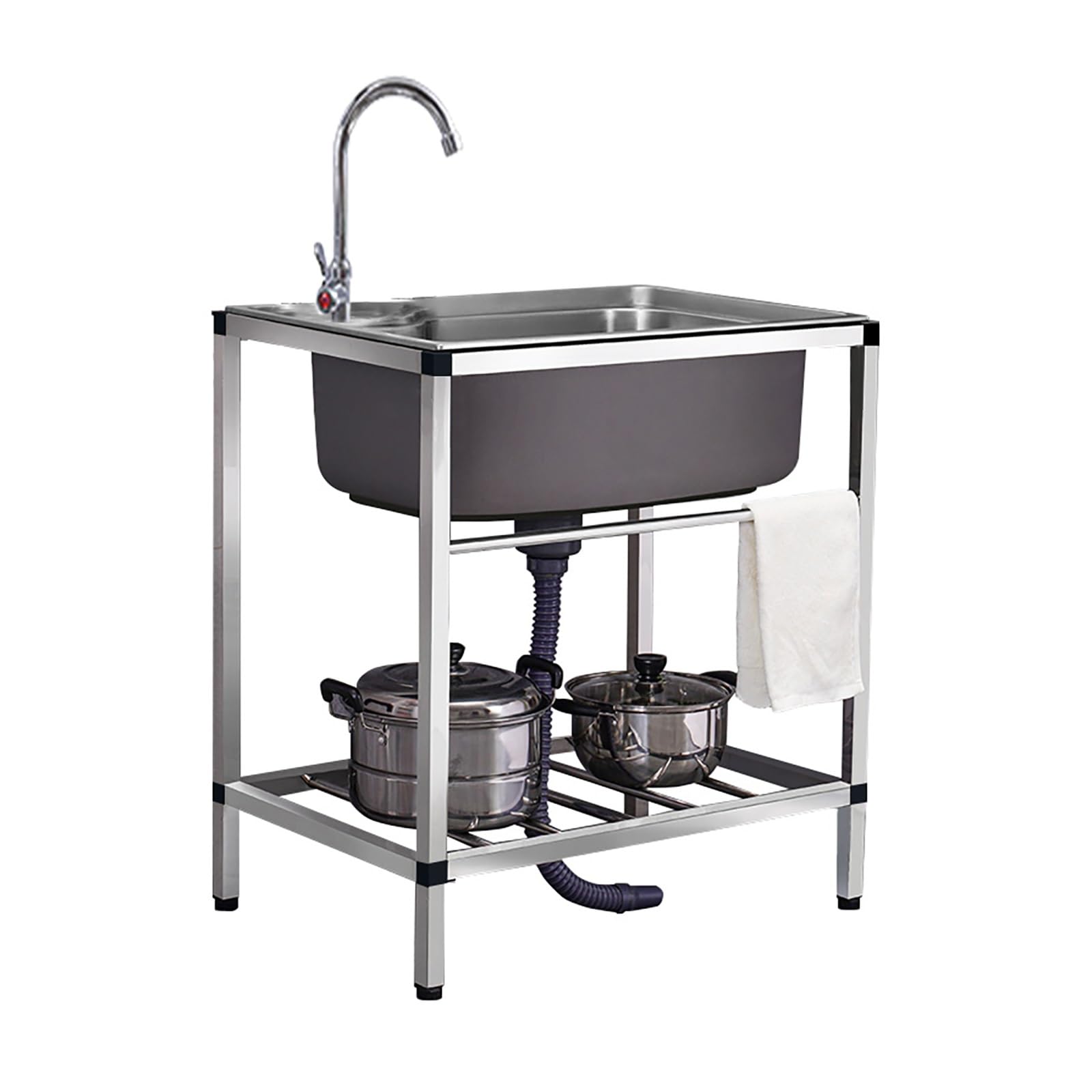 Sink,Kitchen Utility Sink,Commercial Sink Stainless-Steel Single Bowl FreeStanding Utility with Faucet Drainboard 1 Compartment for Garage Restaurant Kitchen Laundry Room,Single Cold Faucet-58x43x75cm