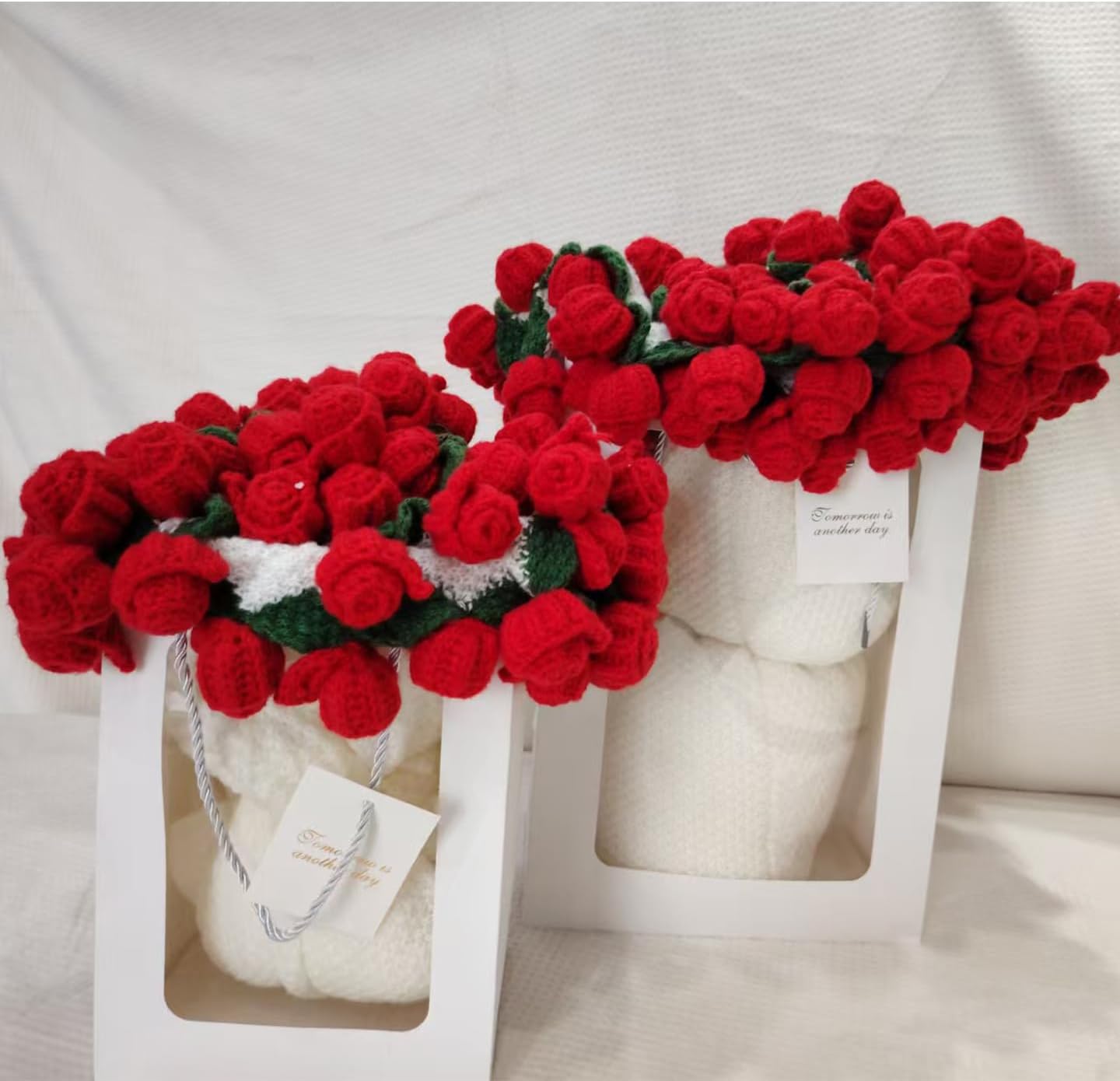 Crochet Flower Bundle Blanket 43 Inch Hand Woven 52 Rose Lightweight Flower Folding Blanket for Christmas Birthdays Mother's Day Weddings Anniversaries Eternal Bouquet Gifts