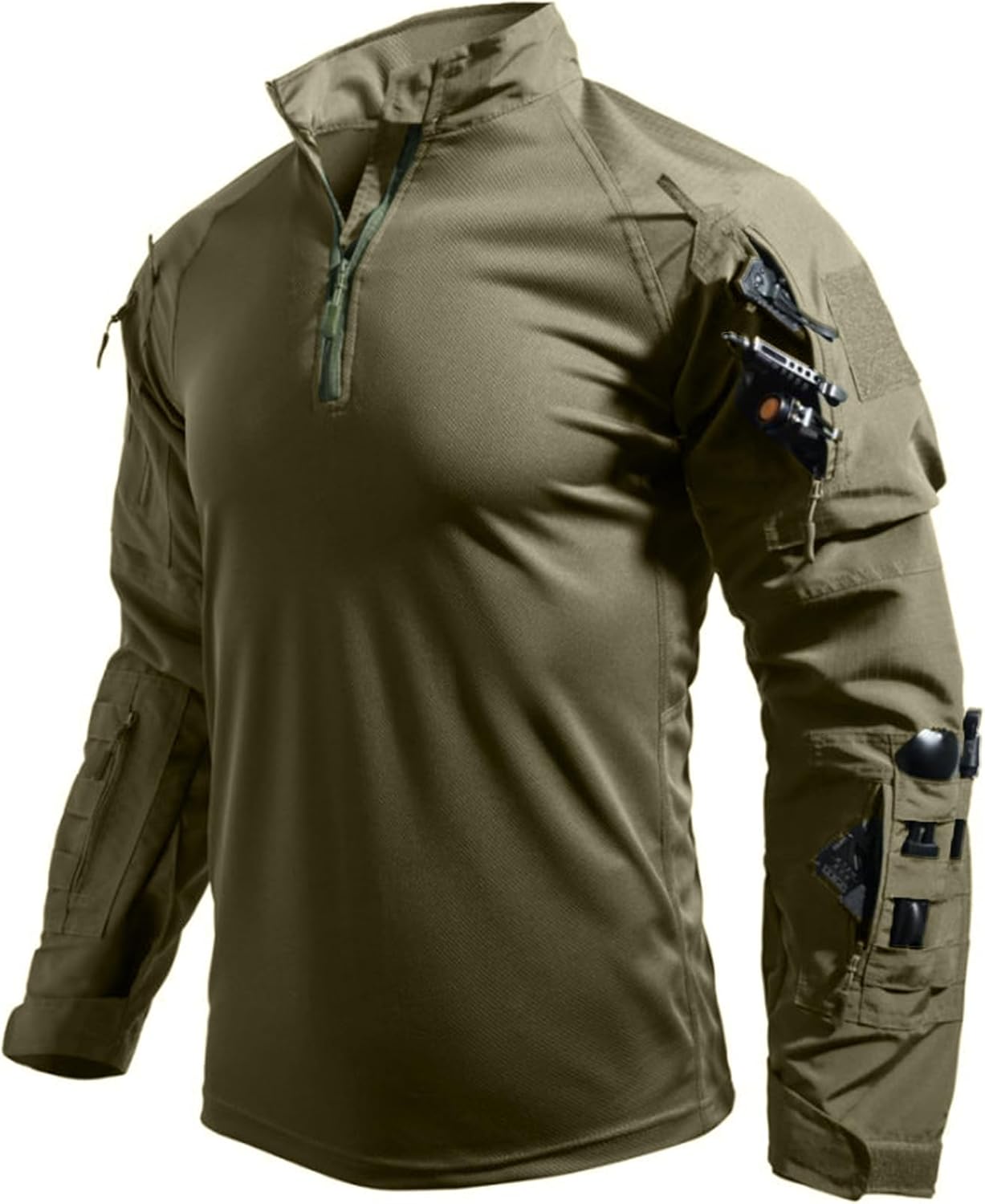 Men's Tactical Shirts Military Combat Shirt，1/4 Zipper Long Sleeve with Elbow Pads Top for Outdoor Paintball Airsoft