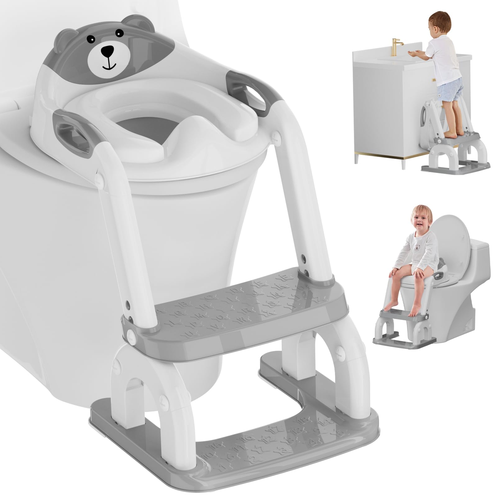 Potty Training Seat with Step Stool Ladder Potty Training Toilet Seat with Soft Seat Splash Guard Adjustable Height