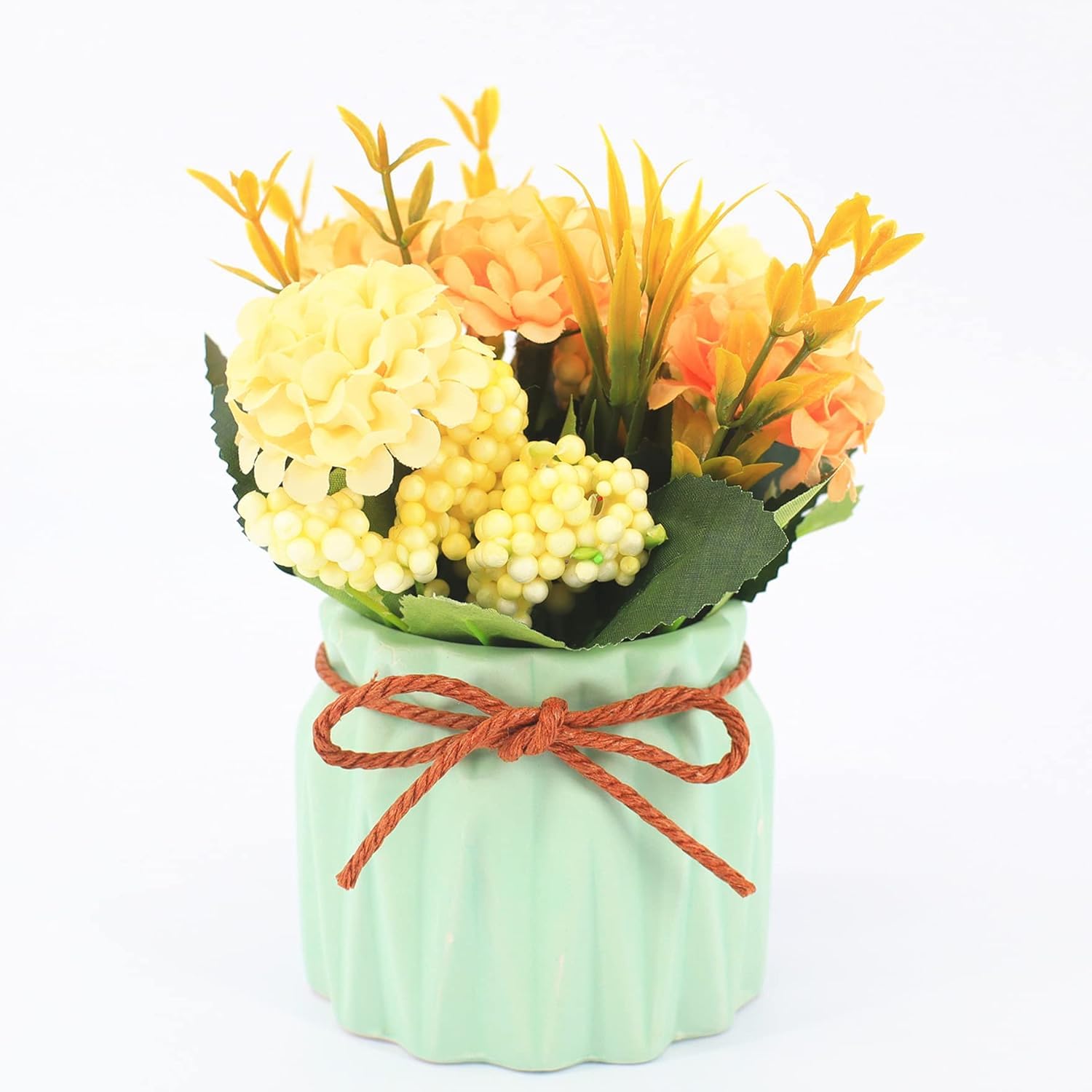 YATUOPNG Artificial Flower Bouquets With Mini Ceramic Vases,Fake Silk Hydrangea Decor Arrangements Wedding Decoration Table Centerpieces,for Home