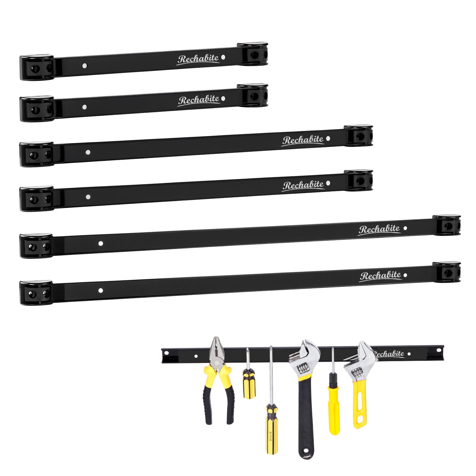 12" 18" 24" Magnetic Tool Holder Strip, Black Magnet Bar, Metal Tool Organizer Rack for Garage Organization, Easy To Install in Workshop, Mounting Screws Included