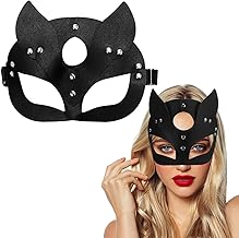 Aurasky Maschera Catwoman, Maschera Halloween Donna, Maschera Gatto Sexy, Maschera di Pelle PU Nero, Catwoman Costume per Halloween Carnevale Mascherina Cosplay Natale Festa
