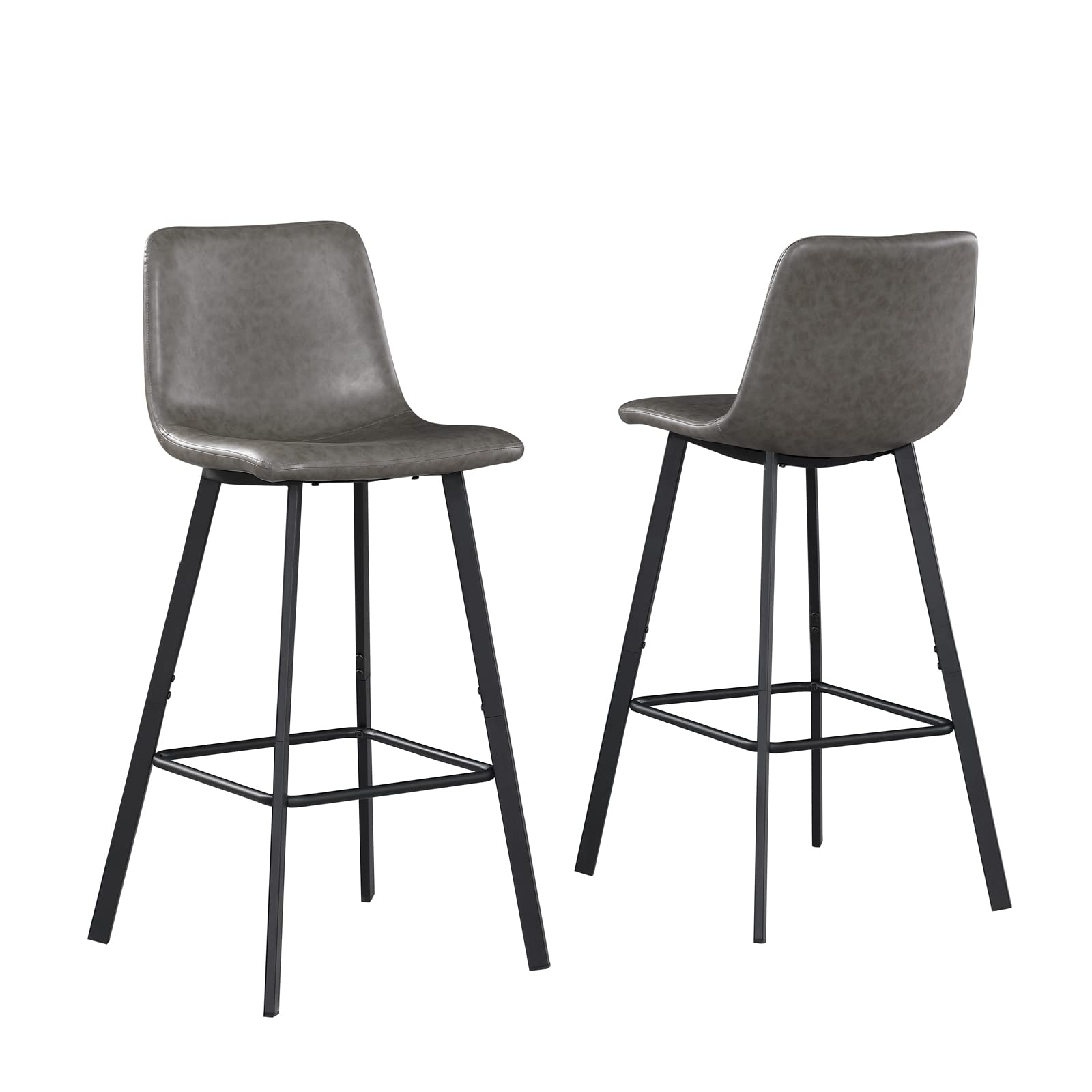 oulluo Armless Bar Height Barstools, 30 In Faux Leather Home Bar Stool, 29 In Bar Chairs,Bar Stools Set of 2,Grey Upholstered Bar Stools with Backs, Industrial Pub Chairs for Home Kitchen Island,244DG