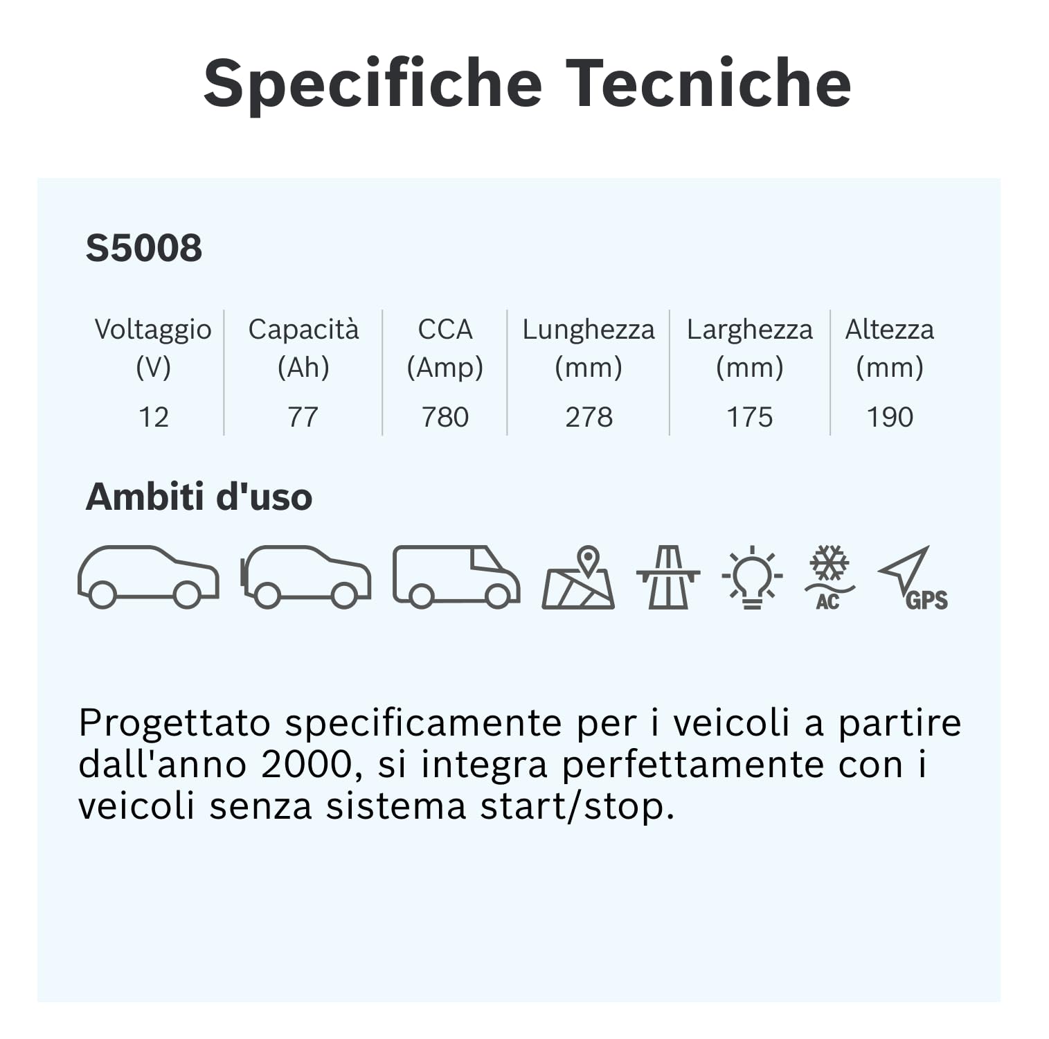 Bosch S5 008 Batteria per Auto 77 A/h - 780 A - 12 V, Batteria al Piombo-Acido, per Veicoli senza Sistema Start/Stop, Polarità: Sinistra (-) Destra (+), 278 x 175 x 190 mm | Batteria al Piombo-Acido, per Veicoli senza Sistema Start/Stop, Polarità: Sinistr