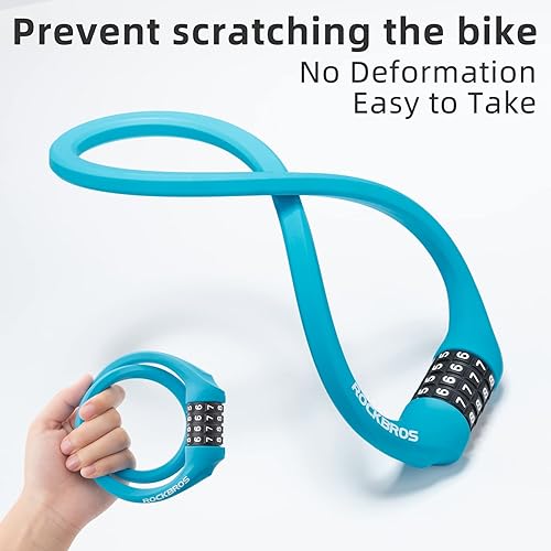 Miniatura 5 de ROCKBROS Candados de cable de bicicleta con combinación antirrobo de 4 dígitos combinación cerradura de bicicleta cerradura ligera de bicicleta