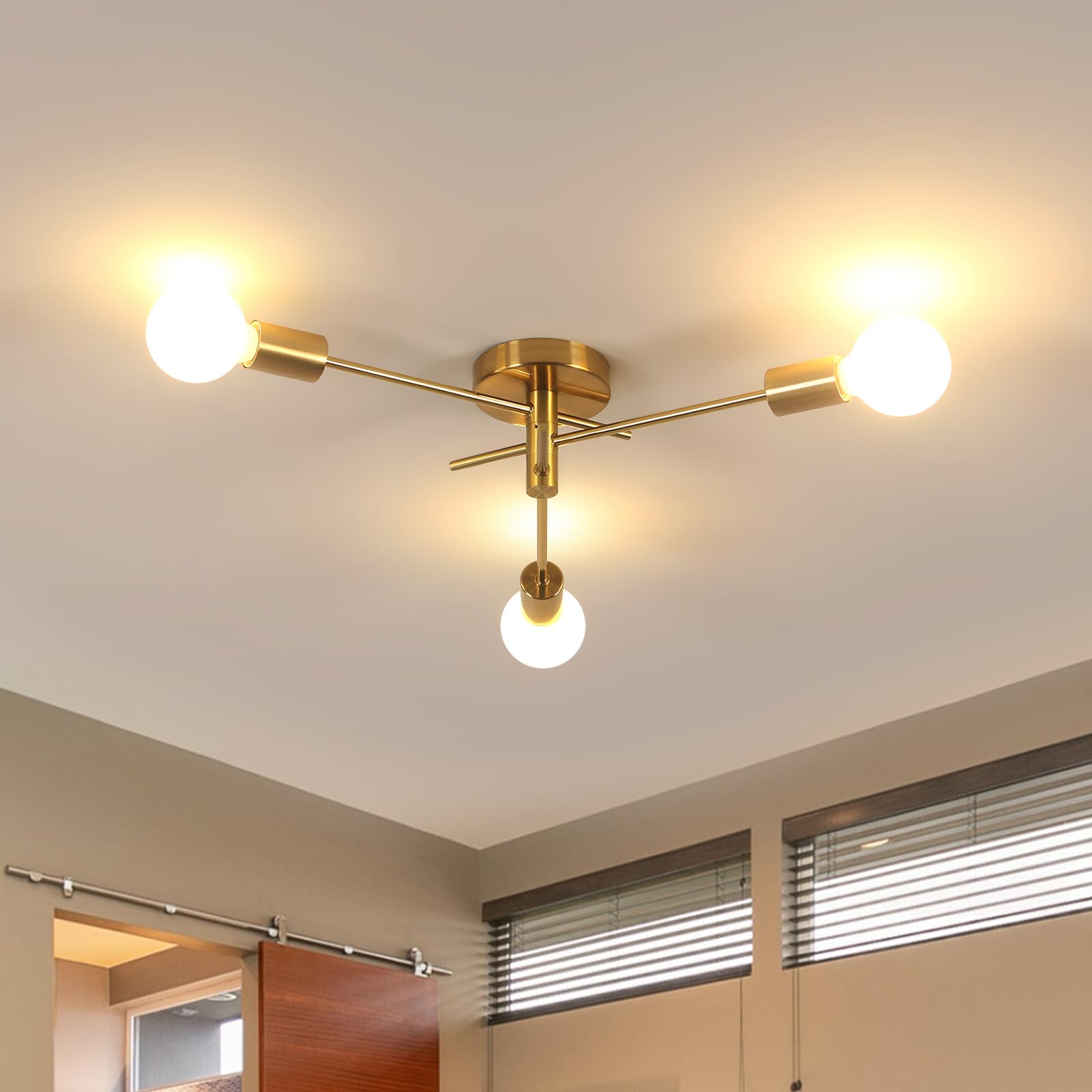 SENQIU Sputnik Ceiling Light 3 Lights Adjustable, E27 Gold Modern Semi Flush Mount Ceiling Lamp