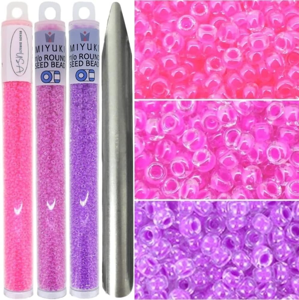 Set of 3 Colors, 69 Grams - Miyuki Size 11/0 Round Seed Beads, 23GM Each Color - Luminous Berry Collection Plus Beadscoop
