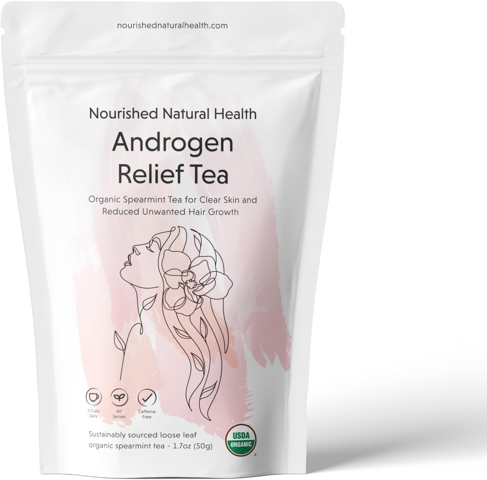 Nourished Natural Health Androgen Relief Spearmint Tea - Hormone Balance Organic Herbal Spearmint Tea for Clear Skin and Reduced Unwanted Facial Hair Growth in PCOS - 1 Bag