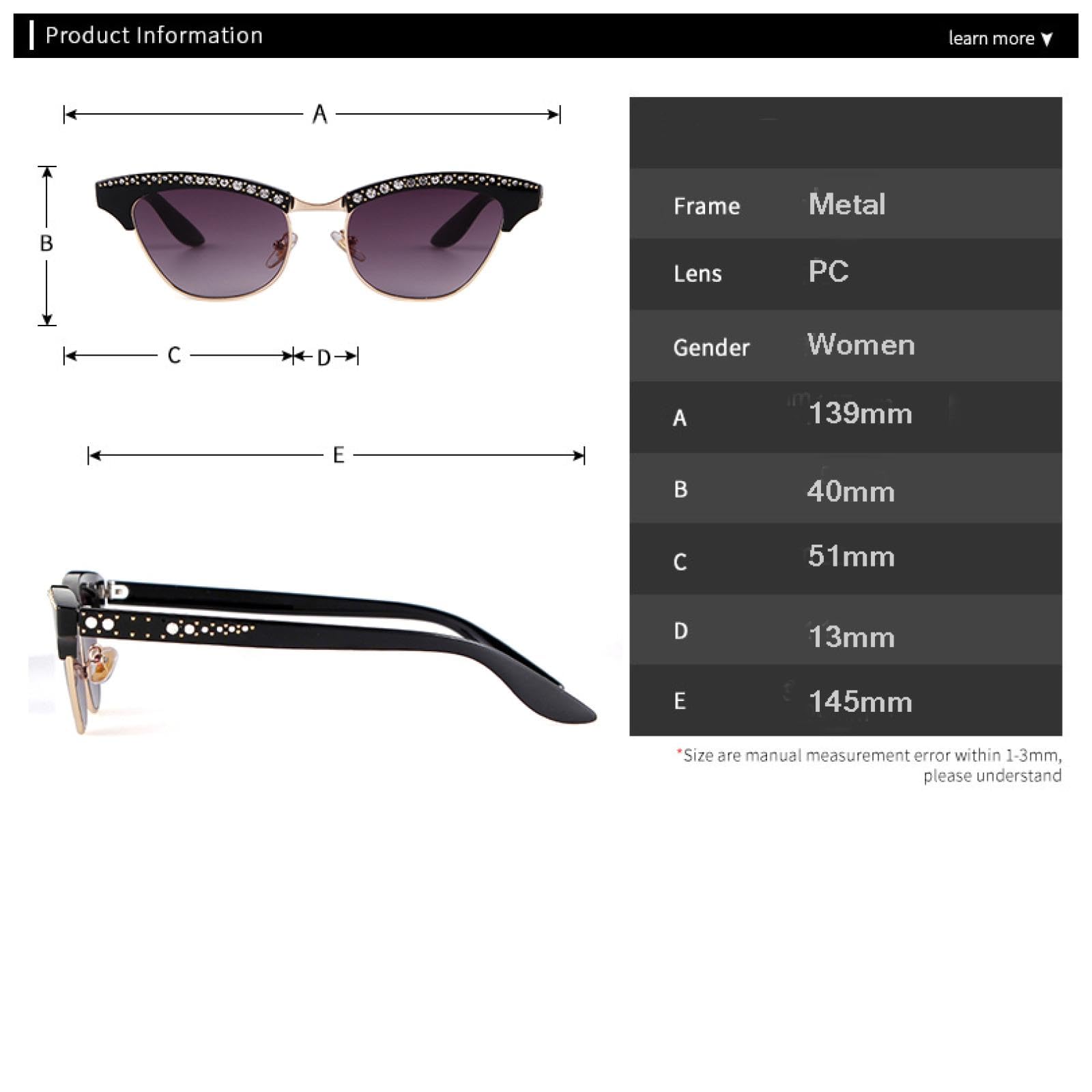Occhiali da sole con protezione UV400 | Montatura a diamante | Occhio di gatto | Donna Uomo per sport all'aria aperta e guida