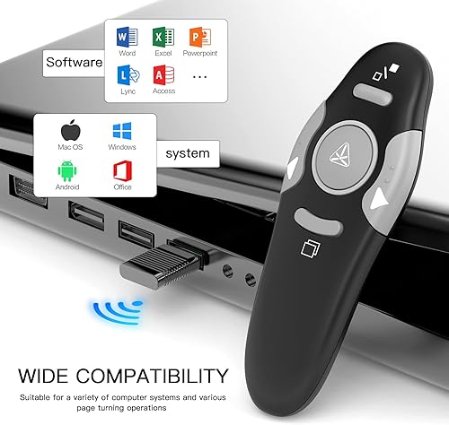 Vista 2 de QUI Presentation Clicker - Clicker remoto inalámbrico para presentación de PowerPoint, PowerPoint Slide Advancer para Mac/Windows/Linux, Google