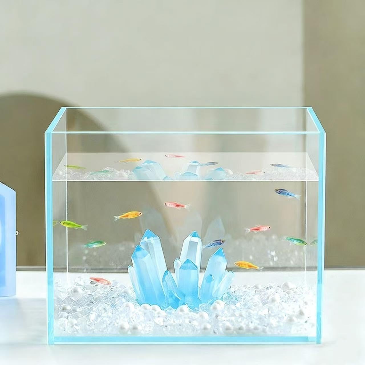 Small Fish Tank Decor Artificial Crystals Aquarium Betta Fish Tank Decorations Mini Crystal Ornaments Resin Accessories (Light Blue) image 5