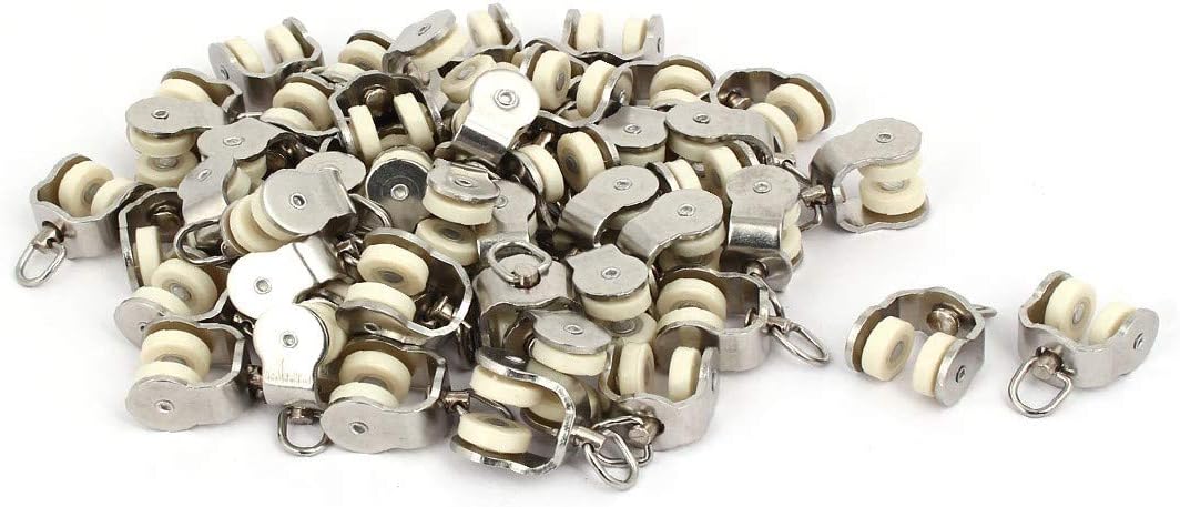 New Lon0167 15mm Dia Featured Twin Wheel Swivel reliable efficacy Ring Curtain Track Rail Sliding Rollers Gliders 50pcs(id:08b 7f 7e e25)