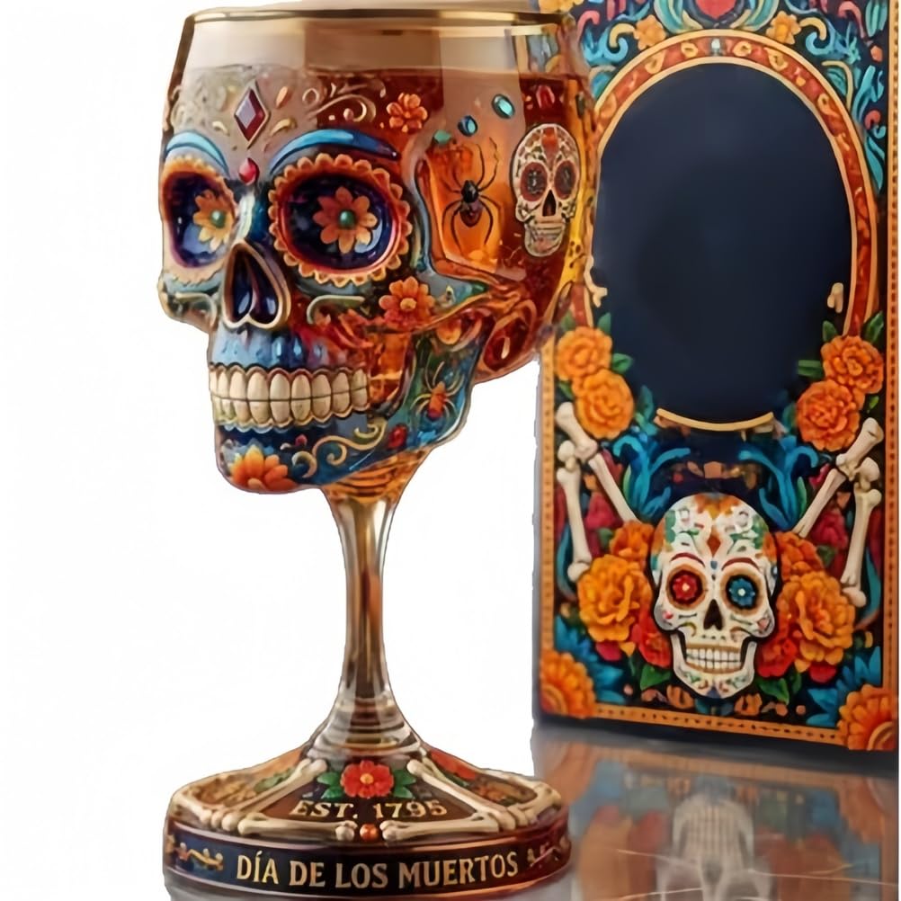 APOMNG Skull Skull Goblet Stainless Steel Liner Hand Painted Drinkware Unique Halloween Party Cup Bar Decor Gift for Skull Lovers and Collectors