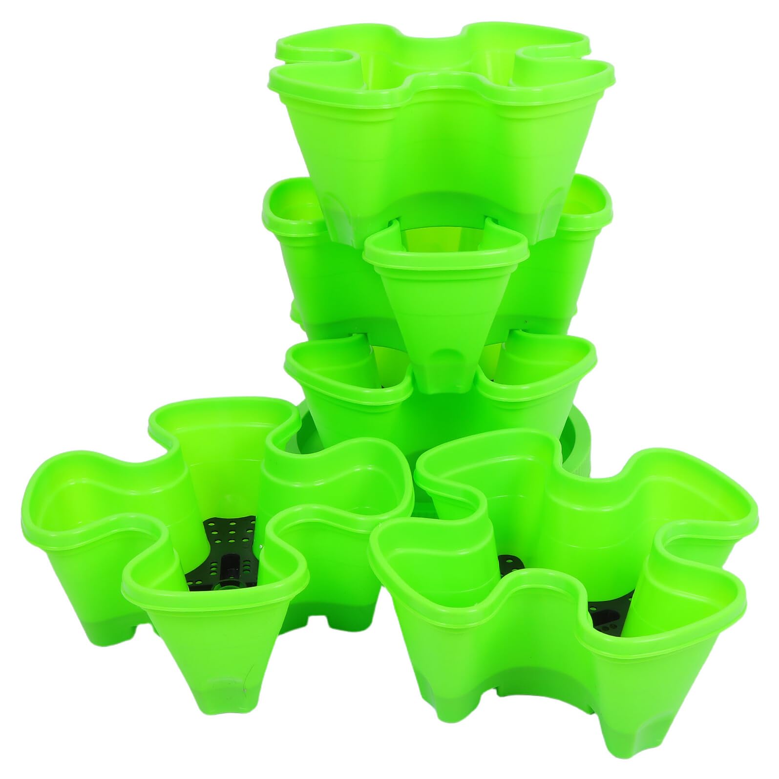 Gatuida Jardinière Verticale Empilable pour Fraisiers et Plantes d'Extérieur Tour de Pots en Plastique Solide Vert 6 Compartiments Base à roulettes pour Déplacement Facile 728 X