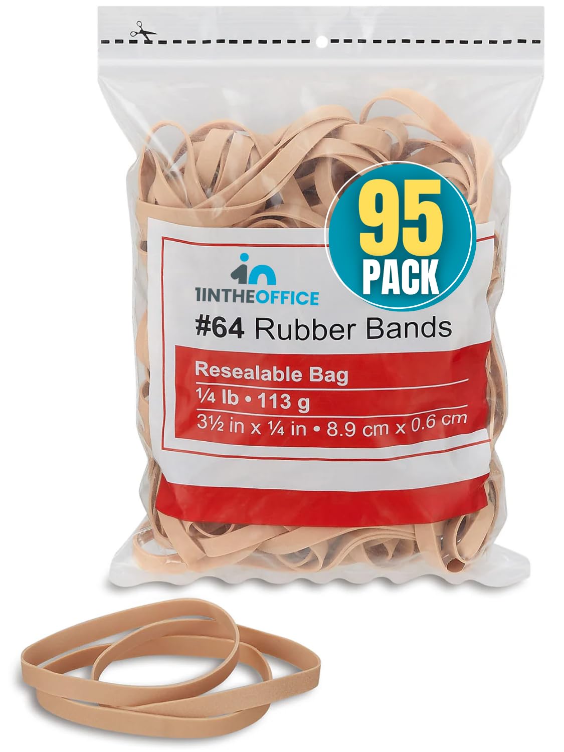 1InTheOffice Rubber Band Size 64, Rubber Bands #64, Heavy Duty Rubber Bands, Beige, Size 64, 95 Pack