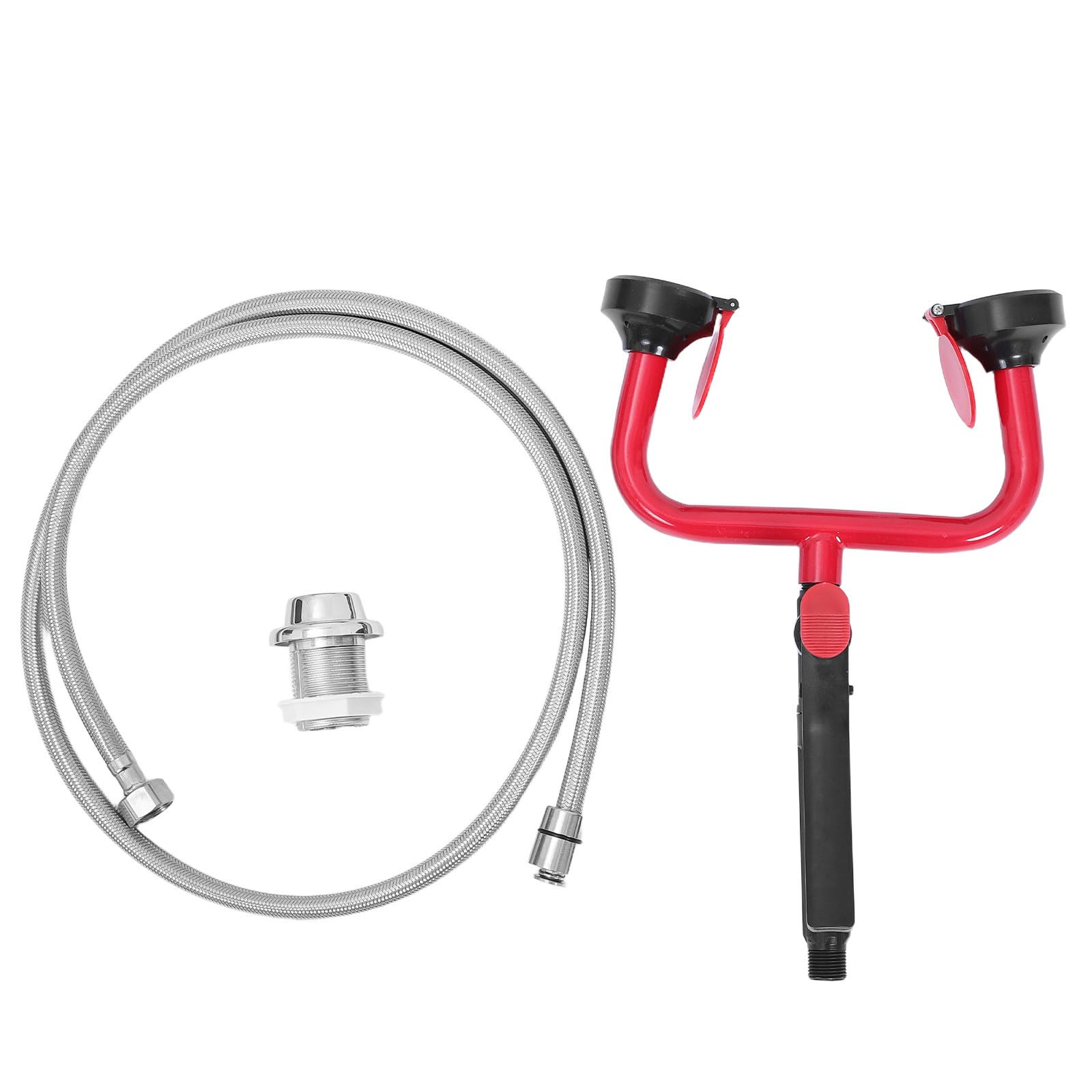 POPETPOP Lavamanos de Emergencia Doble Boquilla Montaje en Pared o Escritorio Tubo de 13mm, Material Pp y Metal, Diseño Compacto para Laboratorio y Lugar de Trabajo