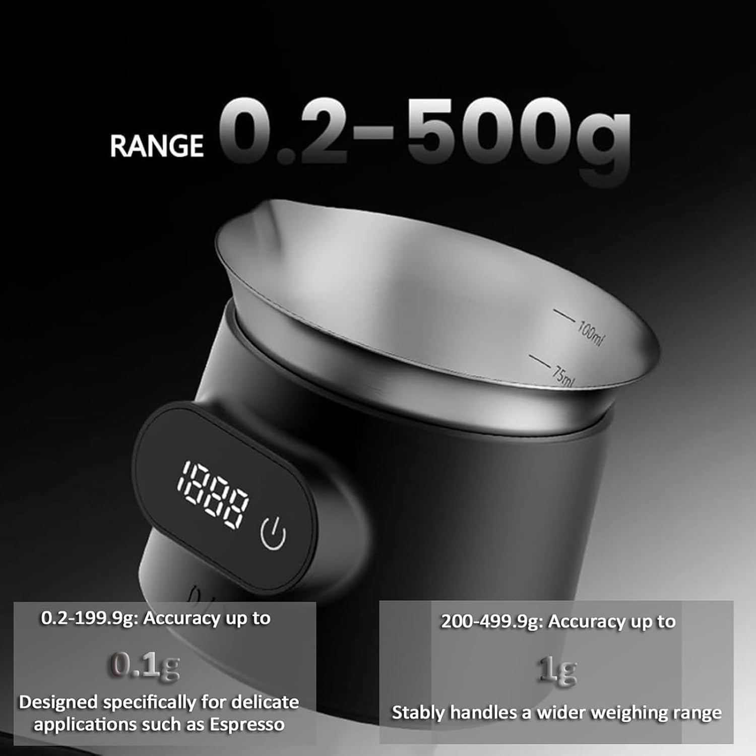 Báscula para café LED con taza de goteo, báscula digital para café, con pantalla táctil LED, rango de medición de 0,2 g a 500 g, precisión de 0,1 g, precisión de modo dual, para dosificar, accesorios