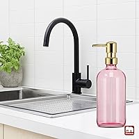 Vista 5 de GMISUN Pink Soap Dispenser Bathroom, 1 Pack Glass Dish Soap Dispensers for Kitchen with Rustproof Plastic Gold Pump, 17 Fl Oz Bathroom Hand Soap