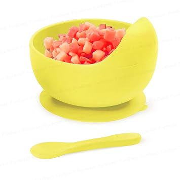 FunBlast Silicone Bowl & Spoon Set for Toddlers – BPA-Free, Non-Toxic, Unbreakable Suction Bowl for Baby Feeding, Self-Feeding Training for Babies and Toddlers, Safe & Durable (Yellow)