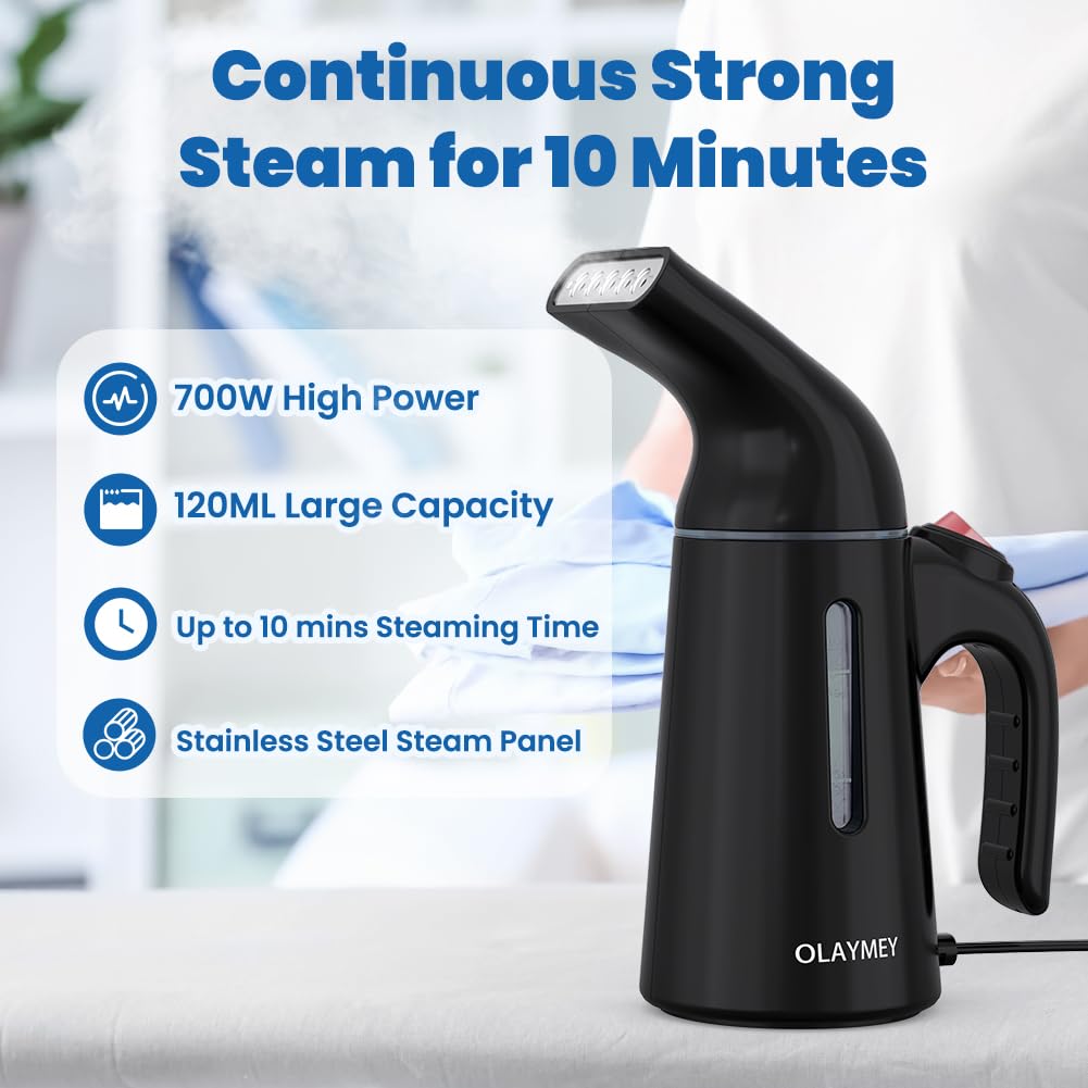 OLAYMEY Ferro da Stiro Verticale Riscaldamento Rapido in 40s, Stiratrice Verticale Portatili a Vapore, Stiratore Verticale Rimozione/Rughe a Vapore Forti e Continue, per Viaggi e Casa- NERO