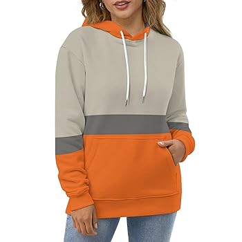 Amazon.com: Orange And Gray Block 146 Pullover Hoodie Loose