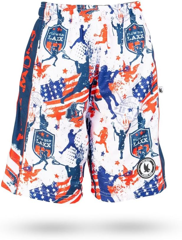 Flow Society Flow Laxx USA Boys Shorts - Athletic - Basketball - Baseball - Hockey - Football - Lacrosse - Red - White - Blue